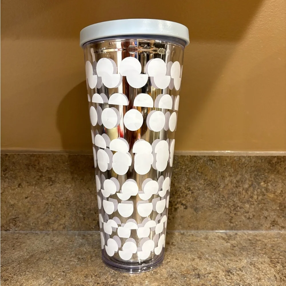 Starbucks Mirror White Polka Dot Venti 24 oz Cold Cup Tumbler W/Lid No Straw